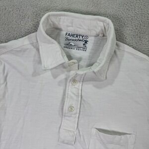 Faherty Sunwashed Polo Shirt Mens Small White Organic Cotton Short Sleeve Preppy